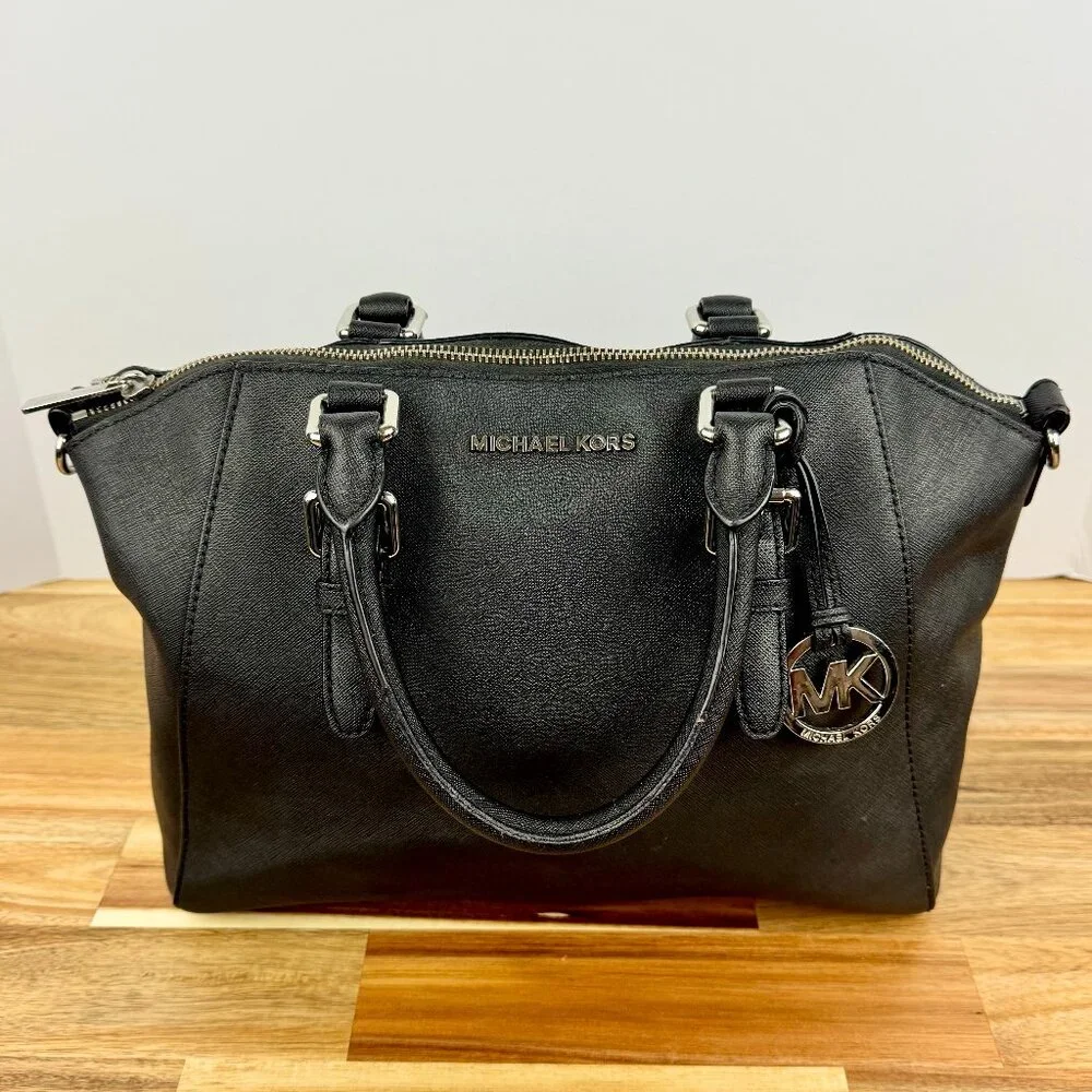 Michael Kors Ciara Satchel Bag‎ Saffiano Large Handbag Purse - Black